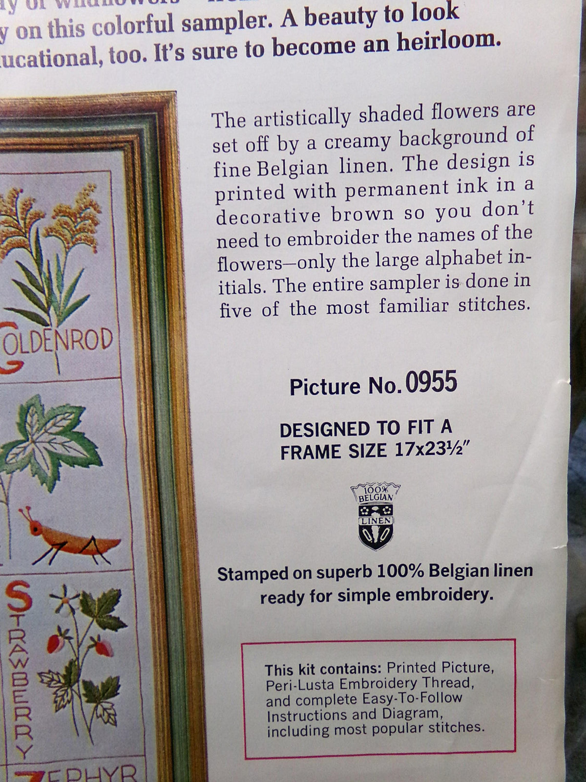WILDFLOWER ALPHABET SAMPLER Crewel Stitchery Kit Vintage Paragon 0955 Embroidery