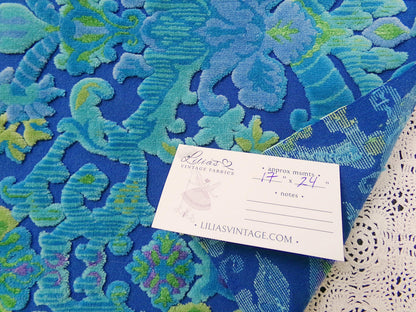 mystic blue vintage cut velvet fabric, ethereal Bates tapestry chenille, 17" x 24" piece sewing material for boho bags