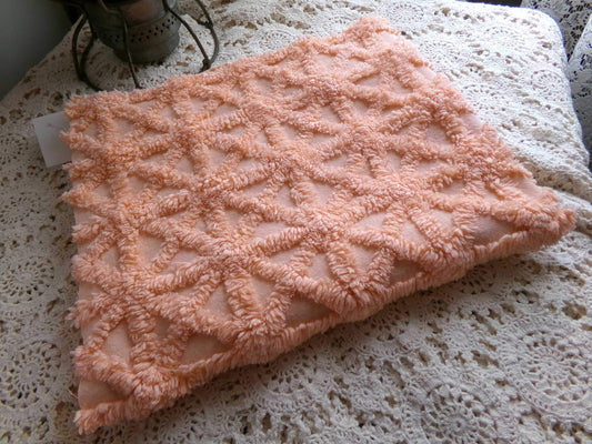 Twinkle Little Star Vintage Chenille Fabric, Plush Peach Glow Sewing & Quilting Material, 19" x 23" inches