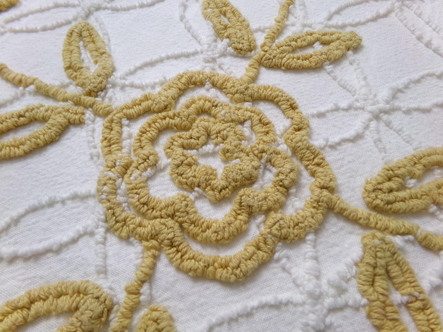 Vintage Tufted Chenille Fabric Piece, Directional Golden Rose Sewing & Quilt Material 22" x 26"
