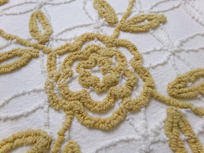 Vintage Tufted Chenille Fabric Piece, Directional Golden Rose Sewing & Quilt Material 22" x 26"