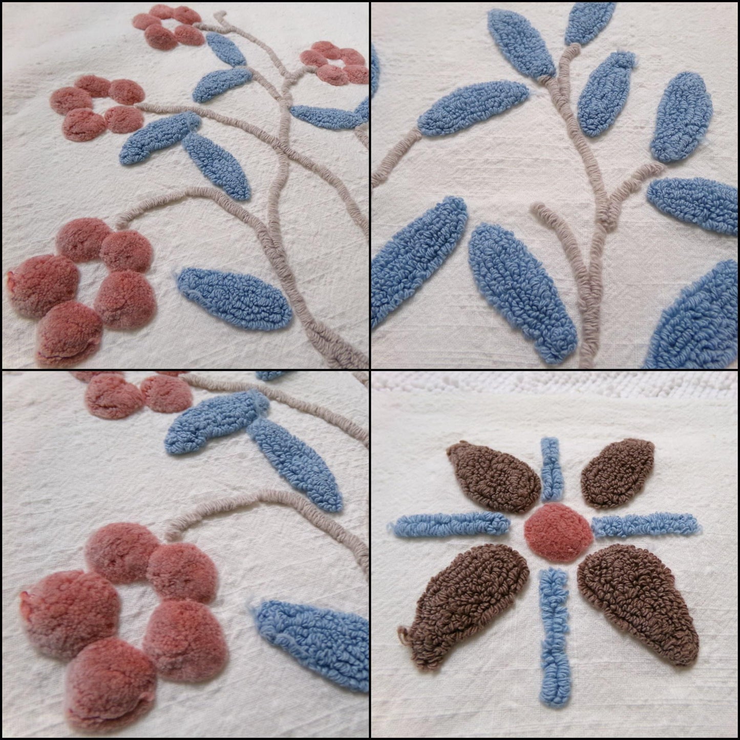 Vintage Bohemian Chenille Fabric - Natural Woodland Tree Floral & Star Design, 28" x 29"