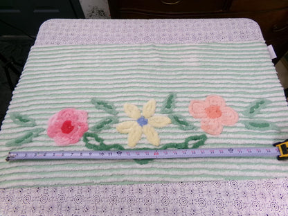 Mint Green Floral Vintage Chenille Bedspread Fabric Piece 18x33"