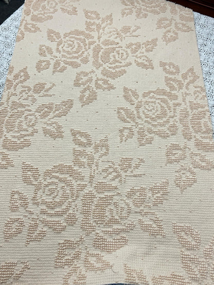Neutral Vintage Chenille Fabric, Autumn Wheat Cabbage Roses & Dots, 18x28" Piece