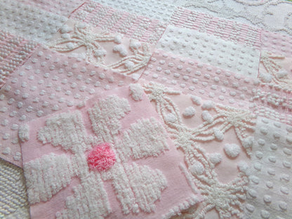 peaceful pinks vintage 6" chenille fabric squares, set of 17 vintage cottage chic quilt blocks for quilting, sewing & crafts