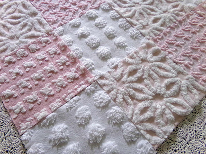 Whispertone Pink Quilt Squares Set from Vintage Chenille Bedspread Fabric, 16 Blocks, 6" x 6" inch