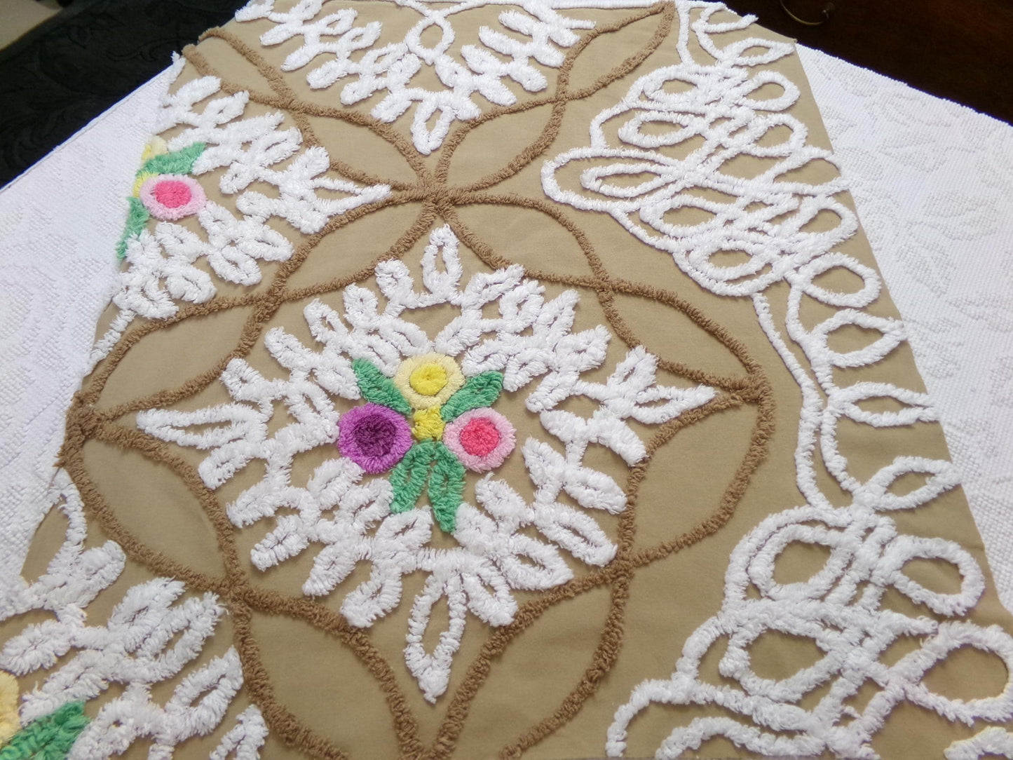 Frosted Chocolate Cake Vintage Chenille Fabric, Sewing Quilt Material 27" x 24" Piece