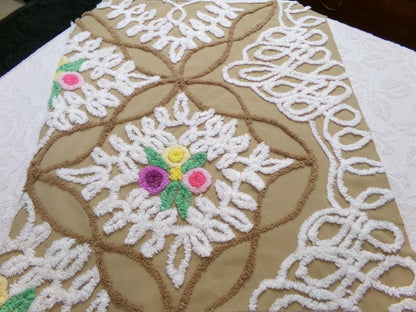 Frosted Chocolate Cake Vintage Chenille Fabric, Sewing Quilt Material 27" x 24" Piece