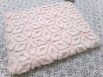 Whisper Pink & White Vintage Chenille Fabric Piece 18x24" Wedge Snowflakes