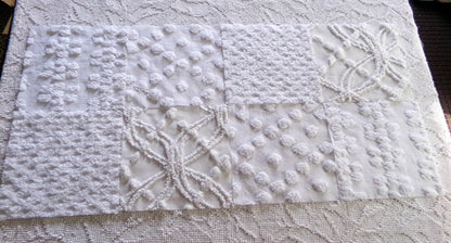 farmhouse style white chenille fabric squares, 7.5" vintage quilt blocks, set of 8 for sewing, crafts & quilting