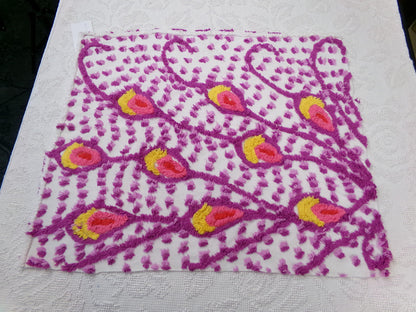 dazzling peacock feathers vintage chenille bedspread fabric 20" x 23"