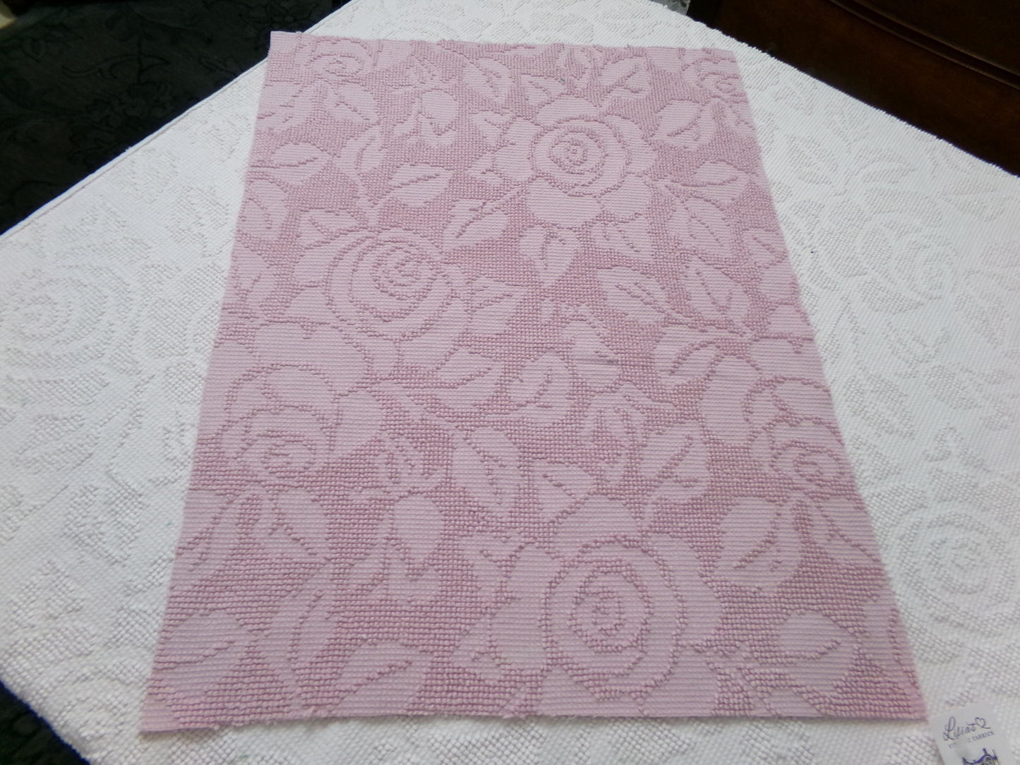 Dusty Rose Vintage Hobnail Chenille Fabric Piece Cabbage Rose Reversible Shadow Design 18x24"