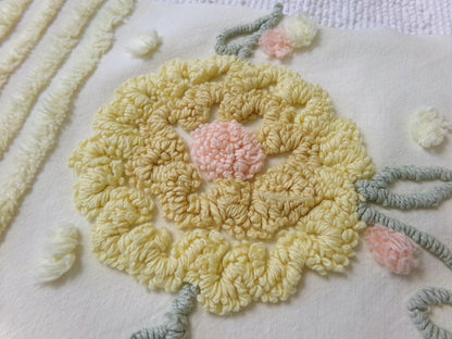 cottage floral vintage chenille fabric, buttercup yellow quilt sewing material, large 20" x 40" piece
