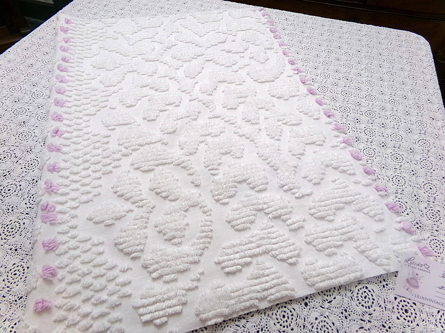 Little Lilacs Vintage Chenille Bedspread Fabric 26x36" Shabby Lightweight Quilting Material