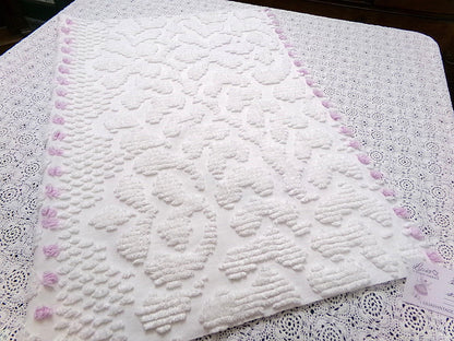 Little Lilacs Vintage Chenille Bedspread Fabric 26x36" Shabby Lightweight Quilting Material