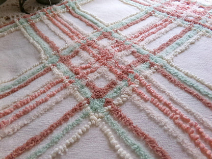 country plaid vintage chenille bedspread fabric cotton sewing material 20.5x26"