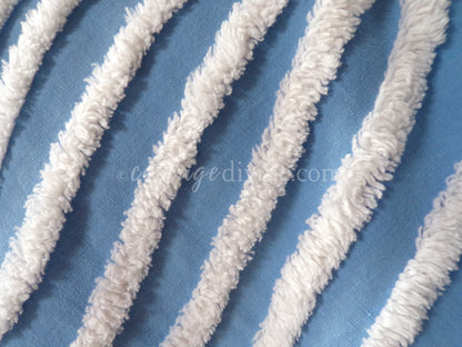 Gentle Waves Vintage Chenille Quilt Fabric, 26" x 16.5" Piece, 100% Cotton White Tufting on Blue