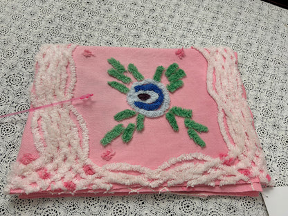 Vintage Pink Floral Chenille Fabric, Cottage Style 20x30" Quilting Sewing Textile