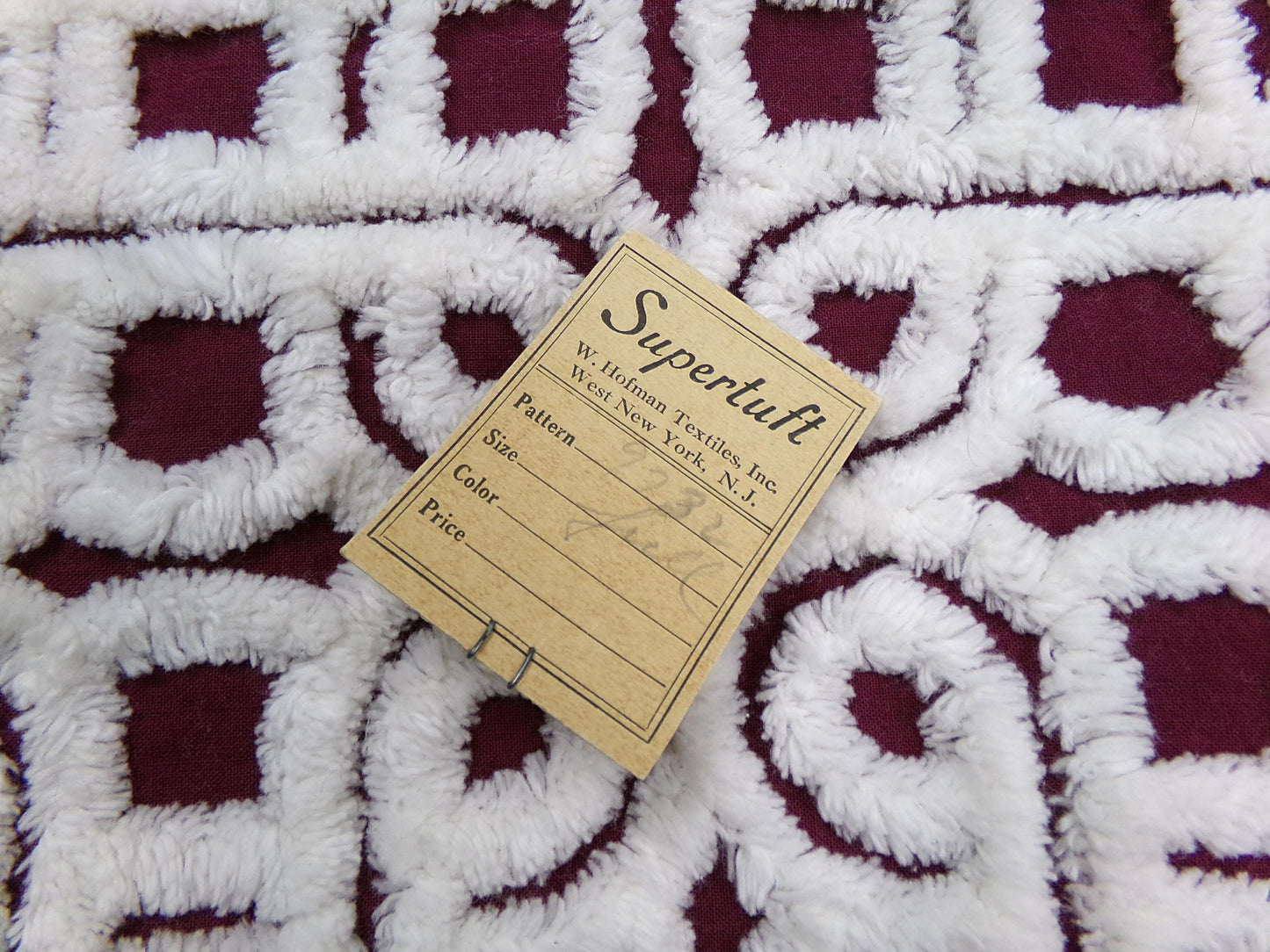 Vintage SuperTuft Chenille Bedspread NOS Rare Celtic Knot Hofmann Textiles USA Paper Tag, Full Size
