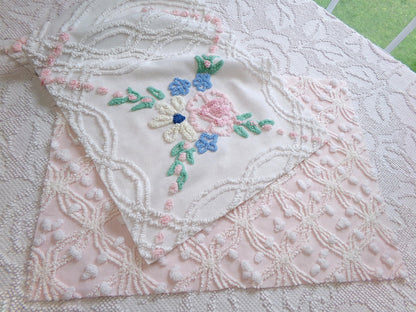 Floral Pink Vintage Chenille Fabric Bundle for Sewing, Quilting in Popular Cottage Style Patterns | 2 Pieces 12" x 18" each