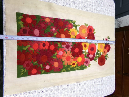 GARDEN FLOWERS Finished Crewel Embroidery, Vintage Paragon Needlecraft 0926, Floral Wall Art