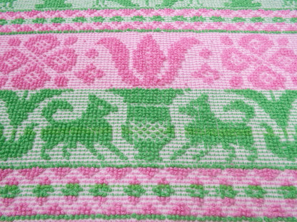 Vintage Hobnail Chenille Fabric Scandinavian Style Reversible Shadow Folk Art Design 17" x 23"