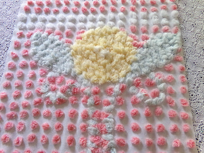 Pink Pops Vintage Chenille Fabric, Floral Antique 15x28" Craft Panel