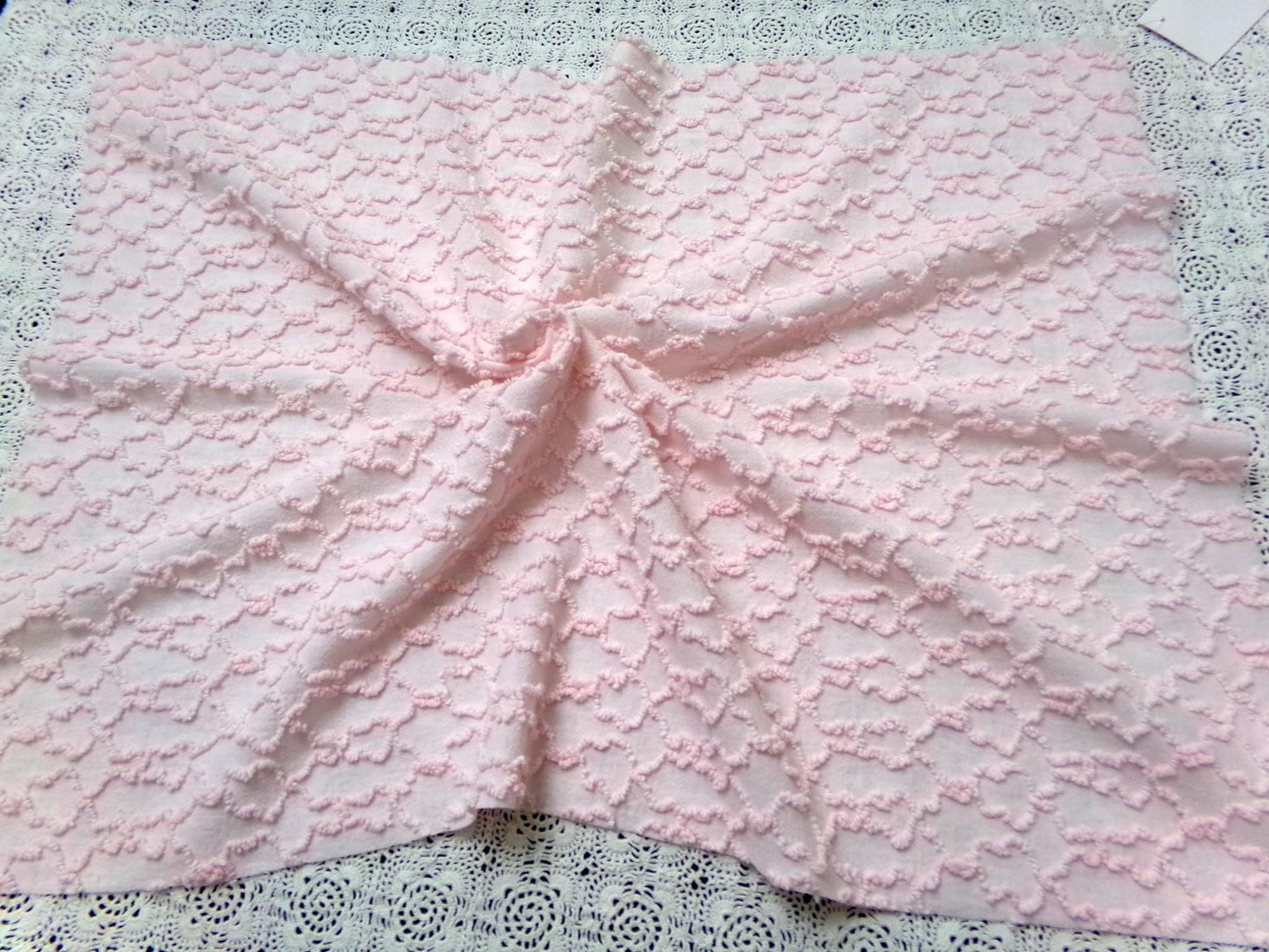 Pink Links Vintage Chenille Bedspread Fabric 18x24" Pc Textured Quilting Material