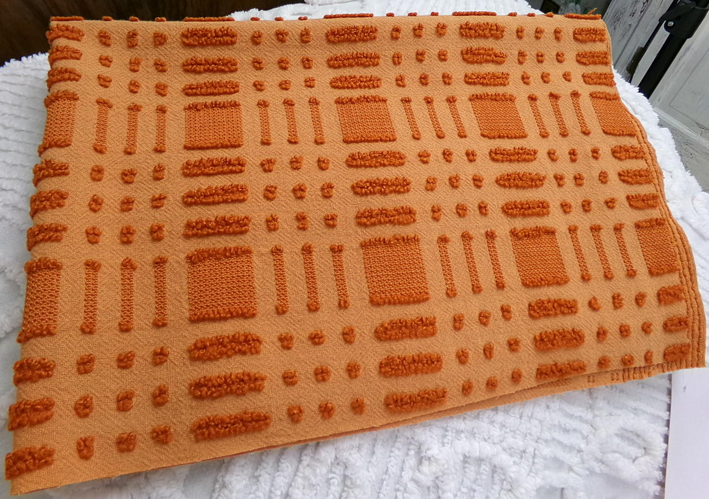 Pumpkin Spice Vintage Chenille Fabric 18x24" Piece Geometric Textured Material