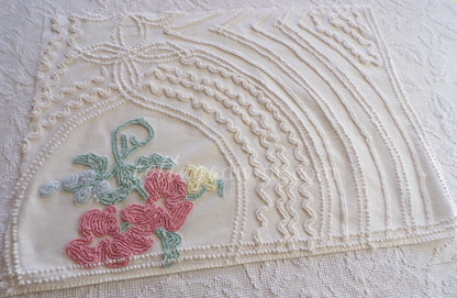 Angelic Lily Vintage Chenille Quilt Fabric Piece, 18" x 25" inches, Pretty in Pillows