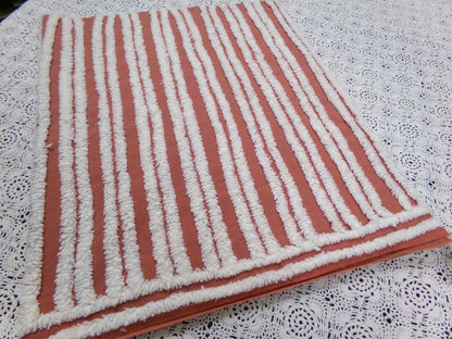 White Stripe Vintage Chenille Bedspread Fabric Terracotta Clay 16.5 x 27" Piece