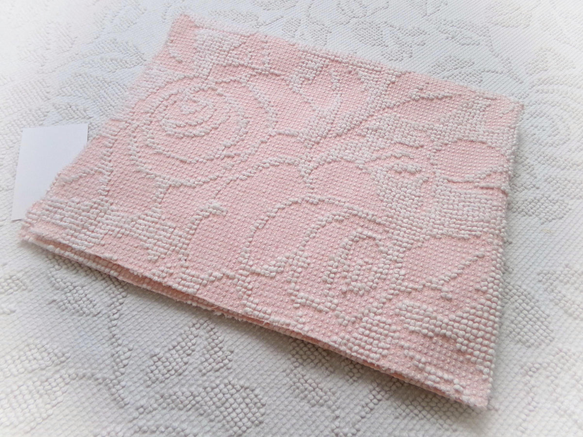 Pink Rose Vintage Chenille Fabric Piece Hobnail Cabbage Rose Reversible Shadow 18x24"