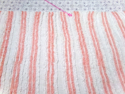 vintage chenille bedspread fabric summer peach white stripes 15.5x29" piece