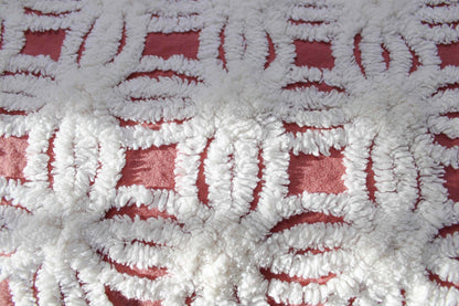 Earthy Terracotta Vintage Chenille Fabric, Plush White Tufted Petal Design, 20" x 24" inch Piece, 100% Cotton Material for Quilts & Crafts
