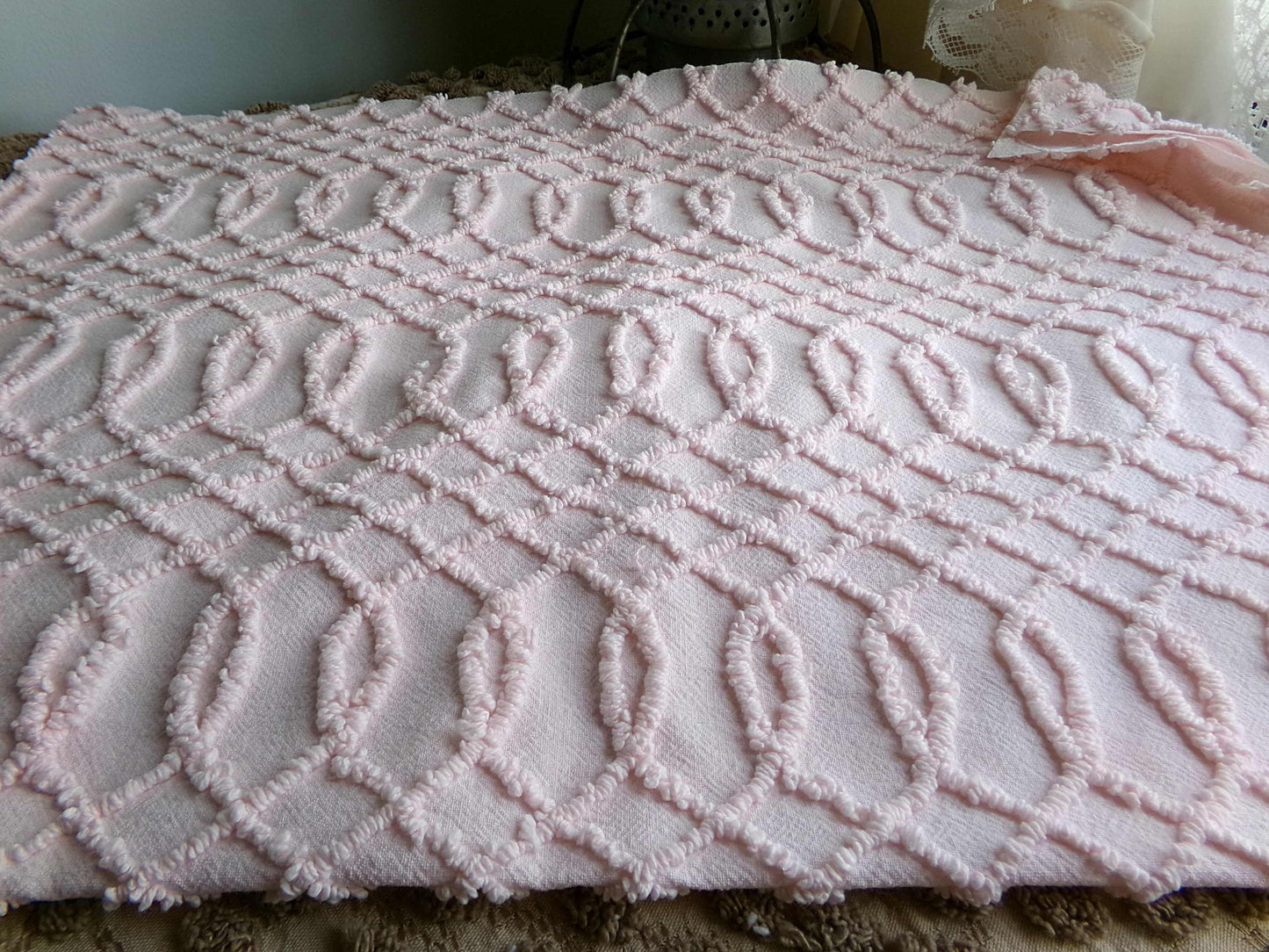 Chic Pink Eternity Links Vintage Chenille Fabric, 18x25" piece
