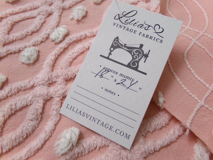 Vintage Chenille Bedspread Fabric Cottage Pink White Eternity Link 18x24"
