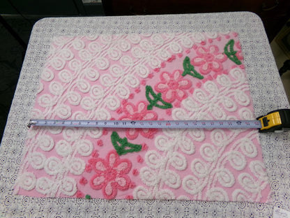 SweetPea Pink Floral Arc Vintage Chenille Bedspread Fabric, 20" x 25" piece