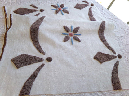 country prim vintage chenille fabric, chocolate swags vintage texturized cotton 18" x 24" cut piece, great for pillows, quilting & crafts