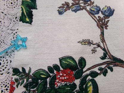 Vintage Barkcloth Fabric Panel Paloma Exotic Bird & Floral Botanical Print, 20x30"