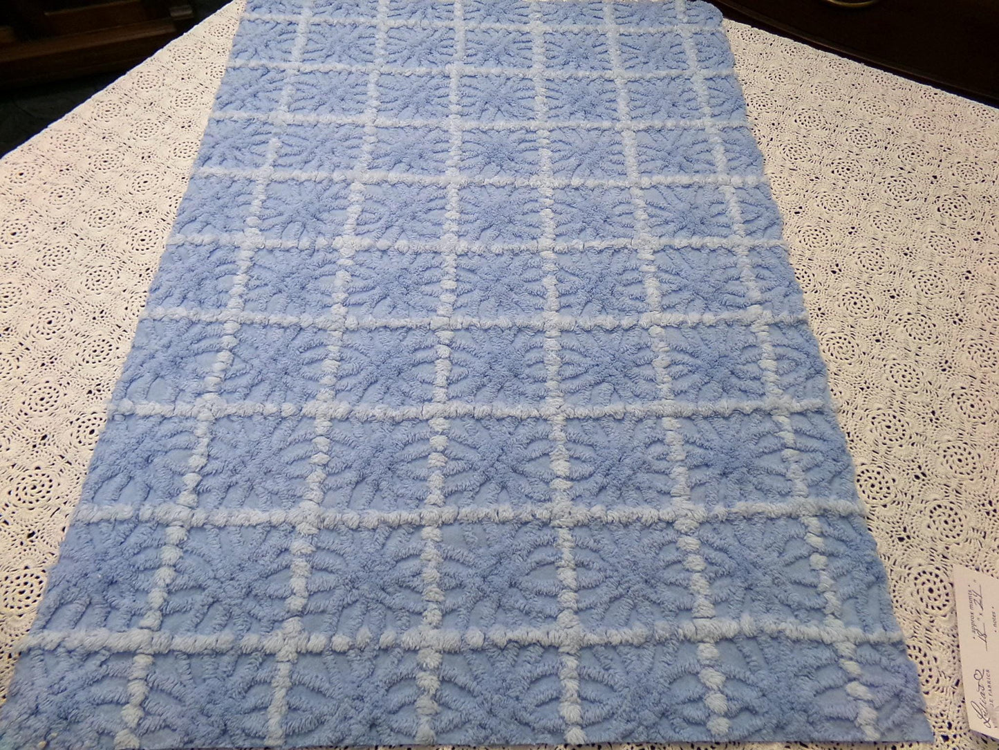 Celestial Blue Vintage Chenille Fabric, Star Tufts, 18x24" Piece