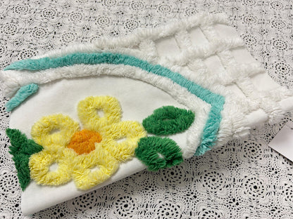 White Lattice Vintage Chenille Fabric 12x28" Plush Flower Piece
