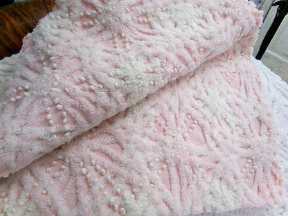 luxury pink vintage chenille fabric, 17x26" pc heavily tufted celestial snowflake spoke design
