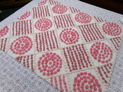 Rose Pink Diamond Pops Vintage Chenille Fabric 20 x 24" Shabby Sewing Quilt Material