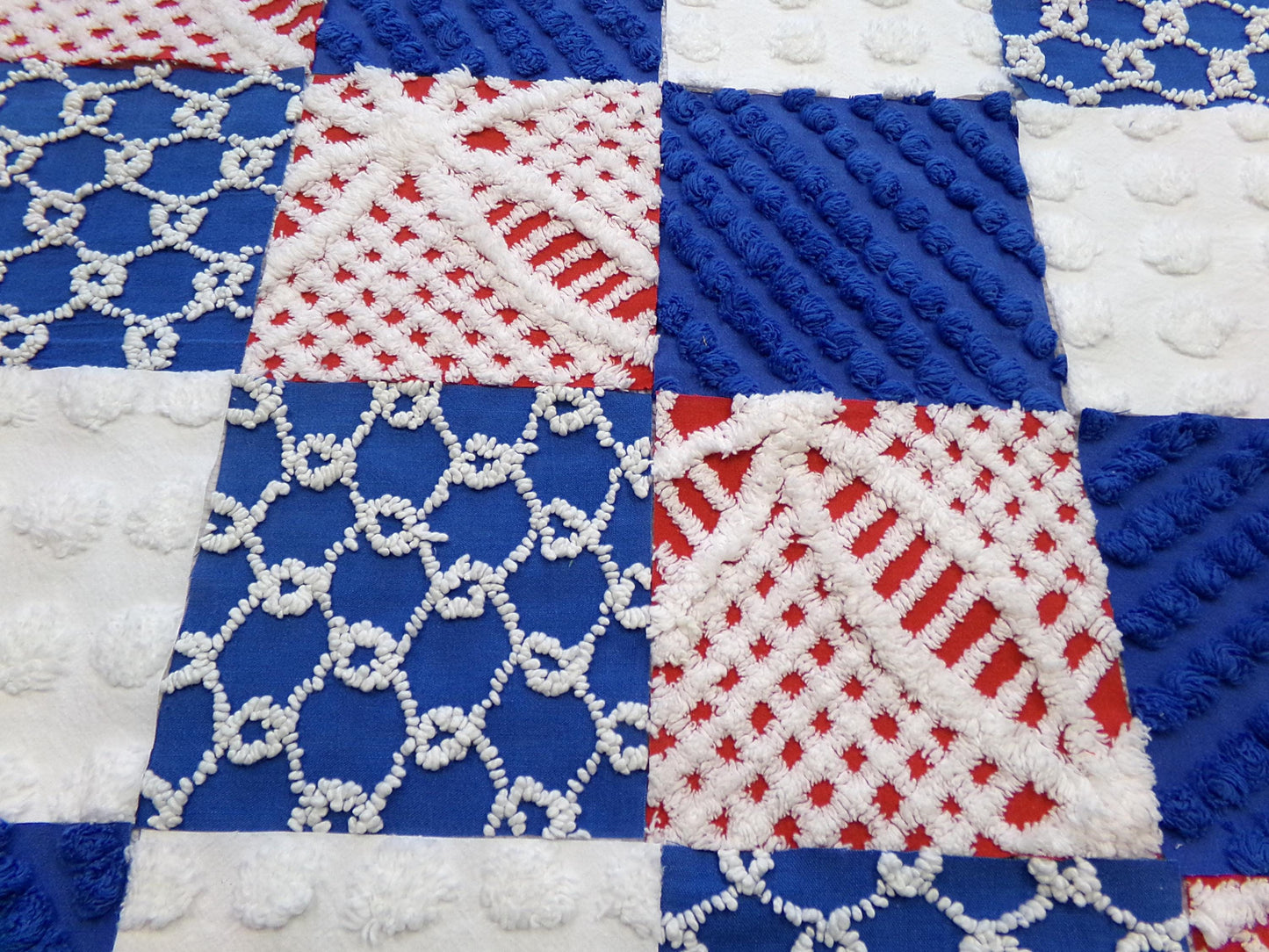 America Vintage Chenille Fabric Squares, 16 Red, White & Blue 6" Quilt Blocks