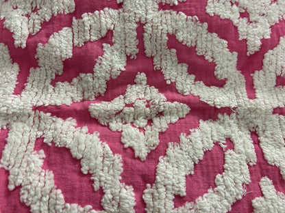 Rose Pink Vintage Chenille Bedspread White Geometric Wedding Rings, FULL Size NOS
