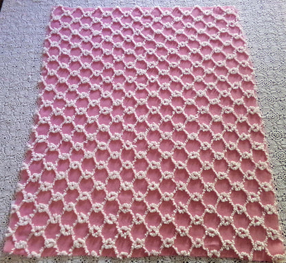 Chain Link Pink & White Vintage Chenille Fabric, Bates Texturized Needletuft Design, 18" x 24" inch Lightweight Piece