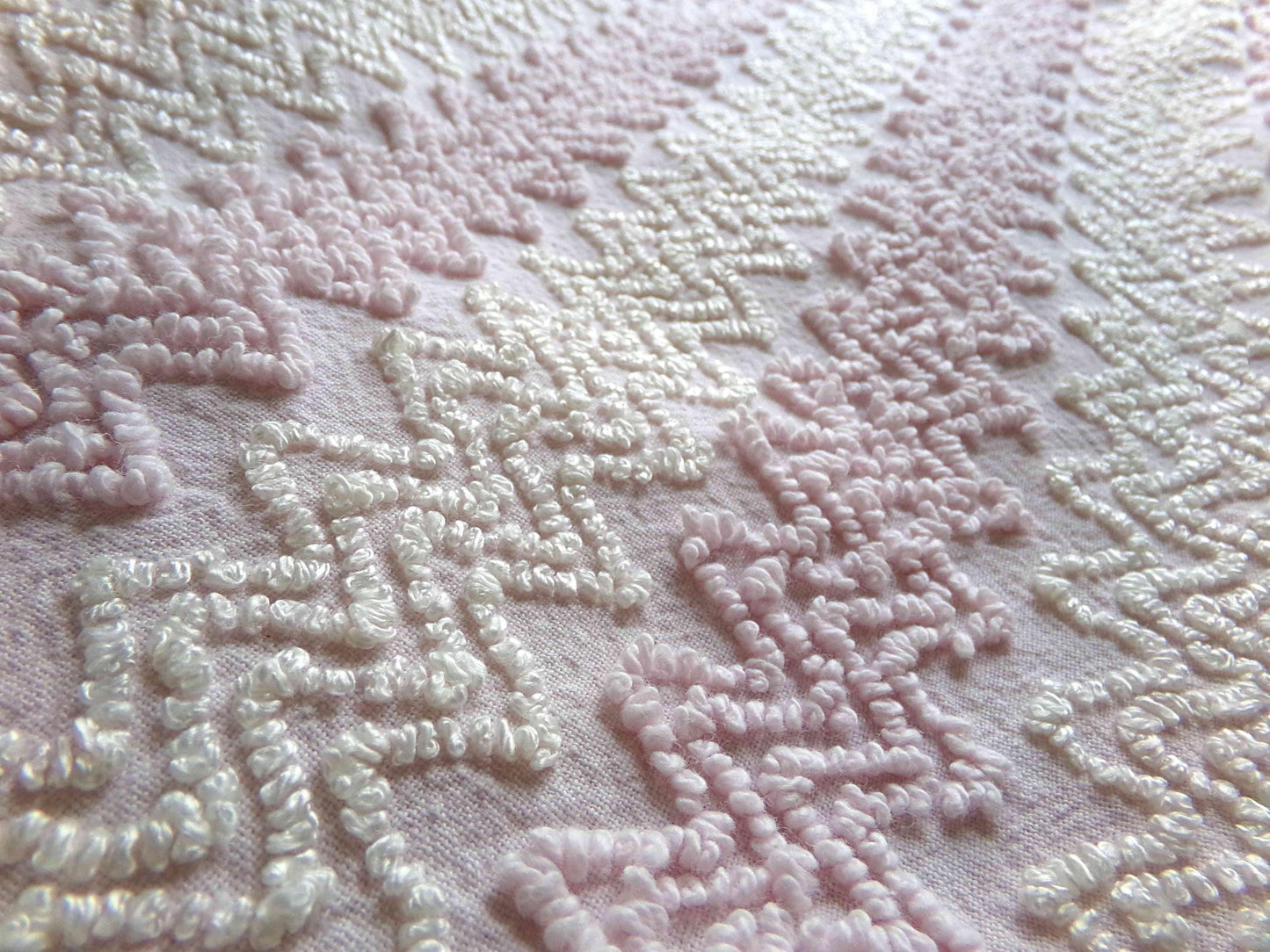 Boho Blush Pink Vintage Chenille Quilt Fabric, Iridescent Vanilla Zig Zags, 20" x 25" inch Piece