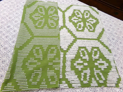 Boho Vintage Chenille Bedspread Fabric, Avocado Green White Daisy 19" x 26" cut piece