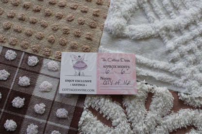 Bear Hugs Chenille Quilt Squares Set, from Vintage Bedspread Fabric, 16 Blocks, 6" x 6" inches each, Chocolate, Mocha & White