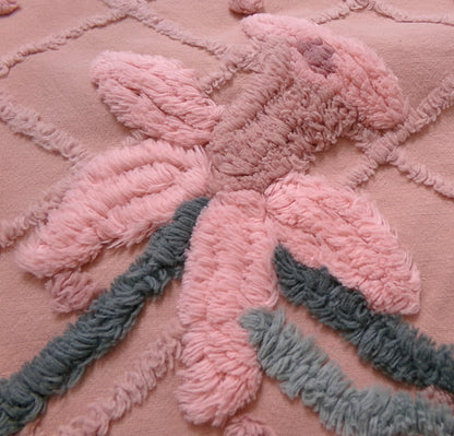 Darling Daffodils Vintage Chenille Fabric Antique Shabby Floral Sewing Material 17x31"
